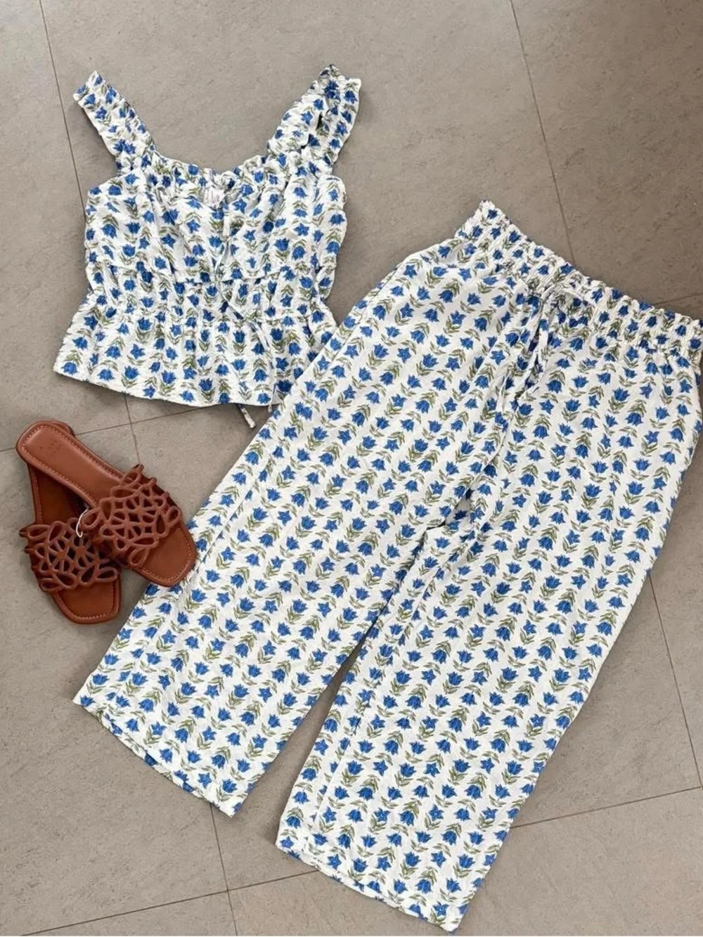 Seersucker Matching Set Blue Floral by Auden - NWT